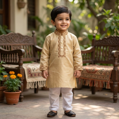 Kids Boy Premium Elegant China Saffron EID Panjabi with Pant (2 to 8 years)_img_1