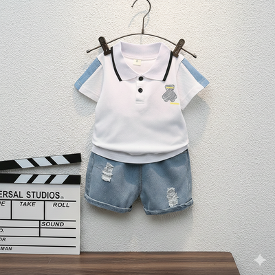 Baby Boy Stylish Polo T-Shirt & Denim Shorts Summer Set (6 Months – 3 Years)_img_1