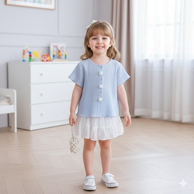 Kids Girls Boutique Textured Elegant Summer Top & Tiered Skirt Pant Set (6 months to 6 years) for your ANGEL_img_2