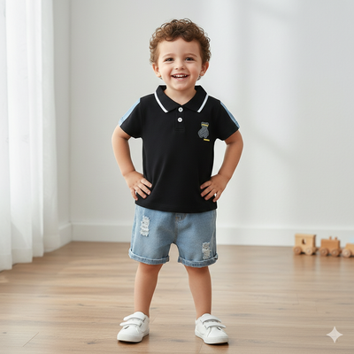 Baby Boy Stylish Polo T-Shirt & Denim Shorts Summer Set (6 Months – 3 Years)_img_2