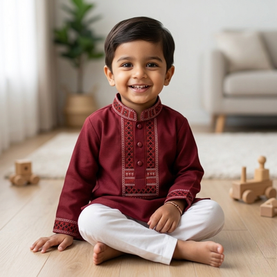 Kids Premium Mauve Embroidered China Saffron Eid Punjabi (0 to 8 years)_img_0