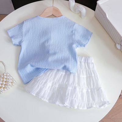 Kids Girls Boutique Textured Elegant Summer Top & Tiered Skirt Pant Set (6 months to 6 years) for your ANGEL_img_1