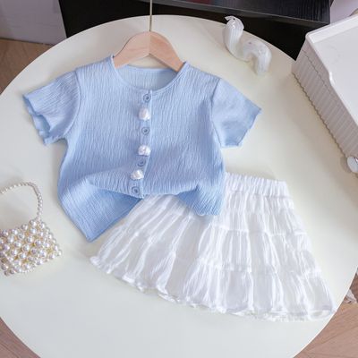 Kids Girls Boutique Textured Elegant Summer Top & Tiered Skirt Pant Set (6 months to 6 years) for your ANGEL_img_0