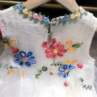 Kids Girls Floral Embroidered Summer Tulle Party Dress with Necklace (2 to 7 years)_img_4