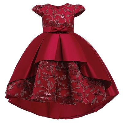 Kids Girls Luxury Princess Embroidered Satin High-Low Party Gown Dress (2 to 7 years)_img_5