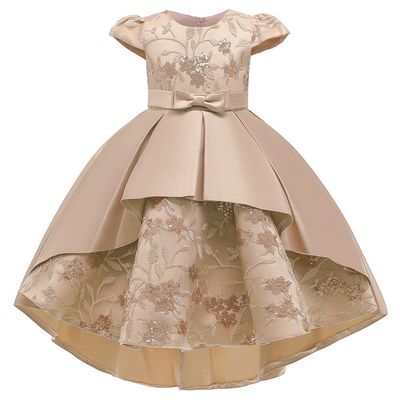 Kids Girls Luxury Princess Embroidered Satin High-Low Party Gown Dress (2 to 7 years)_img_3