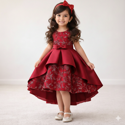 Kids Girls Luxury Princess Embroidered Satin High-Low Party Gown Dress (2 to 7 years)_img_1