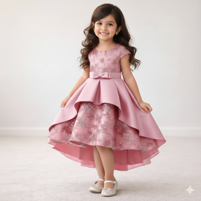 Kids Girls Luxury Princess Embroidered Satin High-Low Party Gown Dress (2 to 7 years)