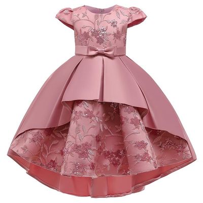 Kids Girls Luxury Princess Embroidered Satin High-Low Party Gown Dress (2 to 7 years)_img_4