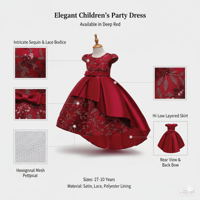 Kids Girls Luxury Princess Embroidered Satin High-Low Party Gown Dress (2 to 7 years)_img_12