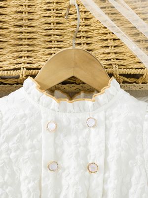 Kids Girls Princess White & Golden Tulle Party Dress (3 to 8 years)_img_3