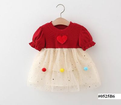 Baby Girl Flying Sleeves Red Heart Tulle Summer Princess Dress (6 months to 3 years)_img_1