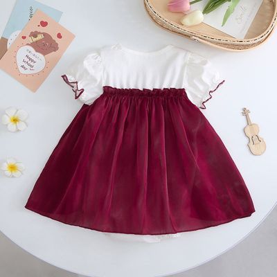 Baby Girl Elegant Lace Red Wine Bow Party Romper Dress (0 to 2 years)_img_3