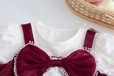 Baby Girl Elegant Lace Red Wine Bow Party Romper Dress (0 to 2 years)_img_4