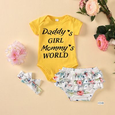 Baby Girl 3PCS Outfit Set – Daddy’s Girl Mommy’s World Bodysuit with Floral Bloomer & Headband_img_1