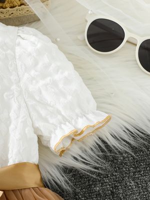 Kids Girls Princess White & Golden Tulle Party Dress (3 to 8 years)_img_5