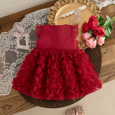 Baby Girl Flying Sleeves Elegant 3D Rose Summer Princess Dress (6 months to 3 years)_img_5