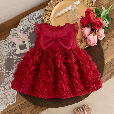 Baby Girl Flying Sleeves Elegant 3D Rose Summer Princess Dress (6 months to 3 years)_img_4