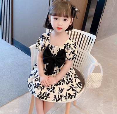 Baby Girls Floral Bow Princess Cute Puff Sleeve Party Dress (6 months to 6 years)_img_2