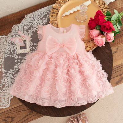 Baby Girl Flying Sleeves Elegant 3D Rose Summer Princess Dress (6 months to 3 years)_img_2