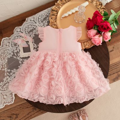 Baby Girl Flying Sleeves Elegant 3D Rose Summer Princess Dress (6 months to 3 years)_img_3