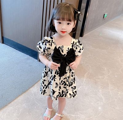 Baby Girls Floral Bow Princess Cute Puff Sleeve Party Dress (6 months to 6 years)_img_3