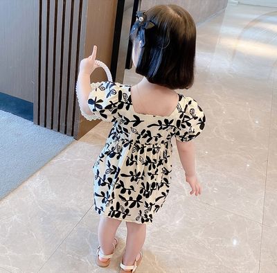 Baby Girls Floral Bow Princess Cute Puff Sleeve Party Dress (6 months to 6 years)_img_4