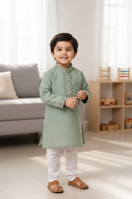 Kids Boy Premium Elegant China Vangchur Green EID Panjabi with Pant (1 to 7 years)