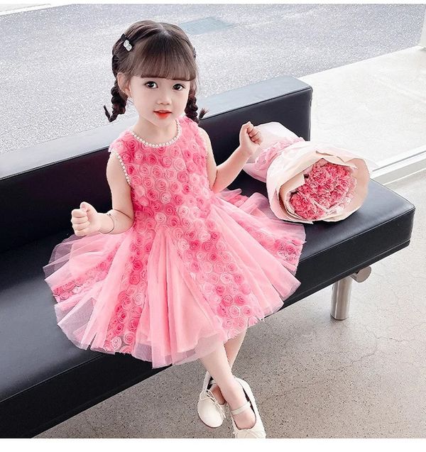 Baby Girl Rose Elegant Sleeveless Tulle Party Dress (1  to 7 years)