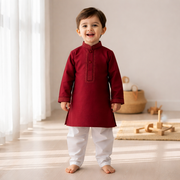 Kids Boy Premium Elegant China Vangchur Golden EID Panjabi with Pant (2 to 8 years)