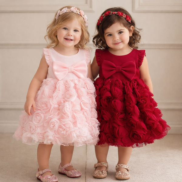 Baby Girl Flying Sleeves Elegant 3D Rose Summer Princess Dress (6 months to 3 years)
