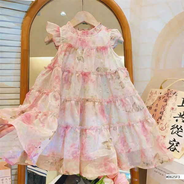 Kids Girls Floral Tiered Soft Chiffon Ruffle Sleeve Princess Dress (2 to 6 years)