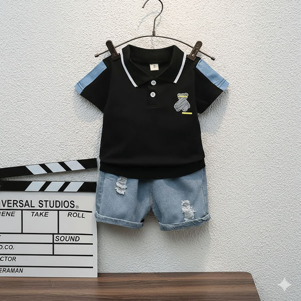 Baby Boy Stylish Polo T-Shirt & Denim Shorts Summer Set (6 Months – 3 Years)
