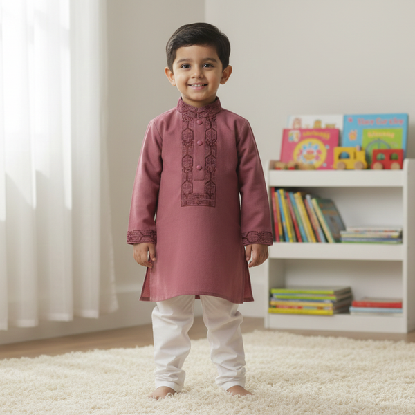 Kids Boy Premium Elegant China Vangchur Saffron EID Panjabi with Pant (2 to 8 years)