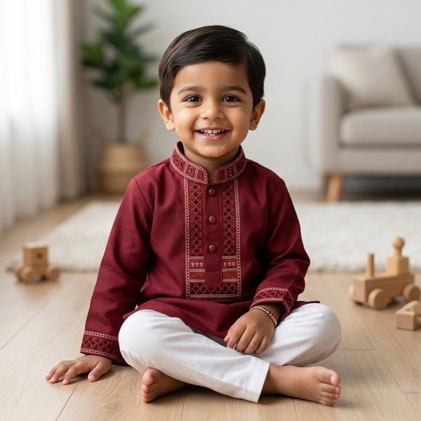 Kids Premium Mauve Embroidered China Saffron Eid Punjabi (0 to 8 years)