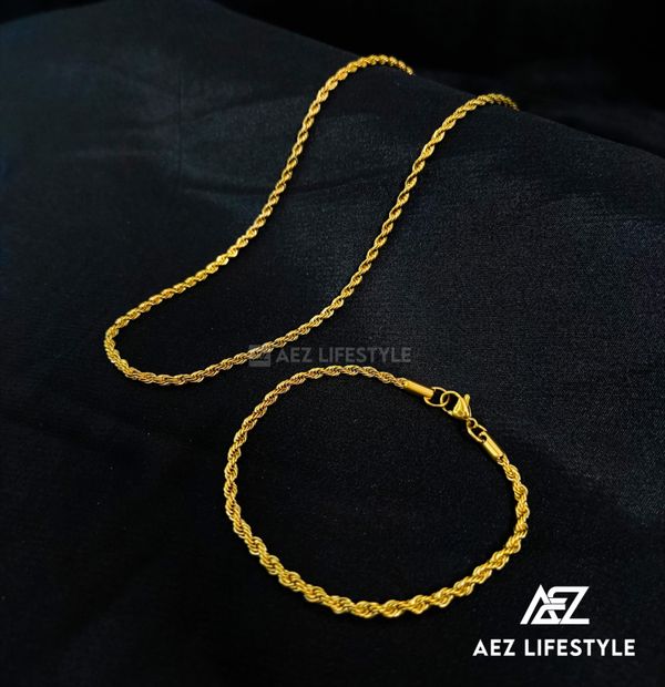 3mm Twist Rope Combo Chain + Bracelet (Golden Edition)