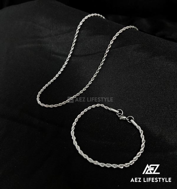 3mm Twist Rope Combo Chain + Bracelet (Silver Edition)