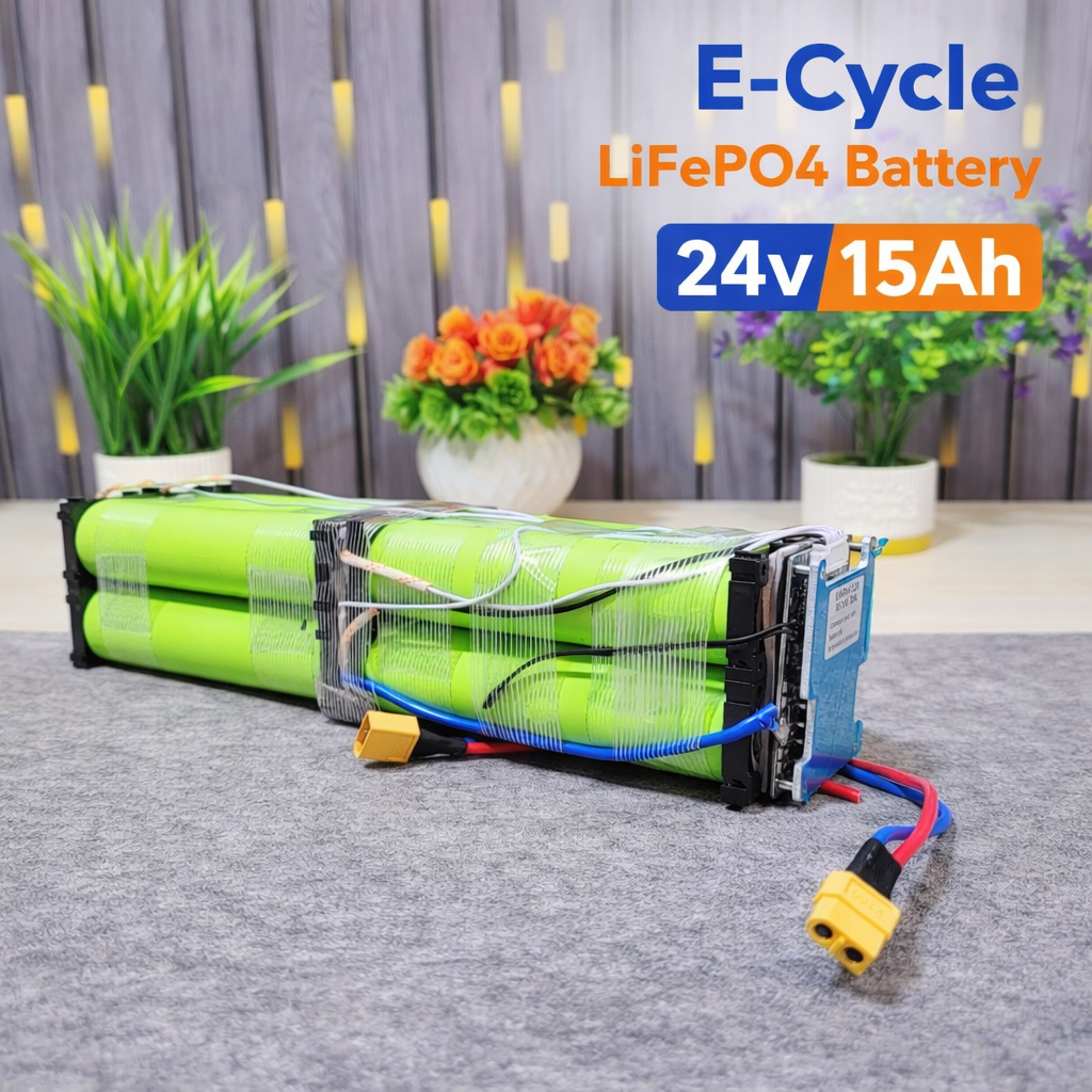 E-Cycle Battery 24V 15Ah LiFePO4 Battery Pack 32140 Cell 8S 30A BMS XT60_img_1