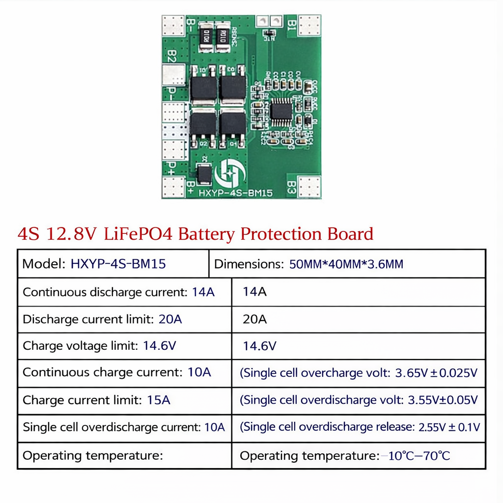 4S 12V 20A LiFePO4 BMS Battery Protection Board HXYP-4S-BM15_img_1