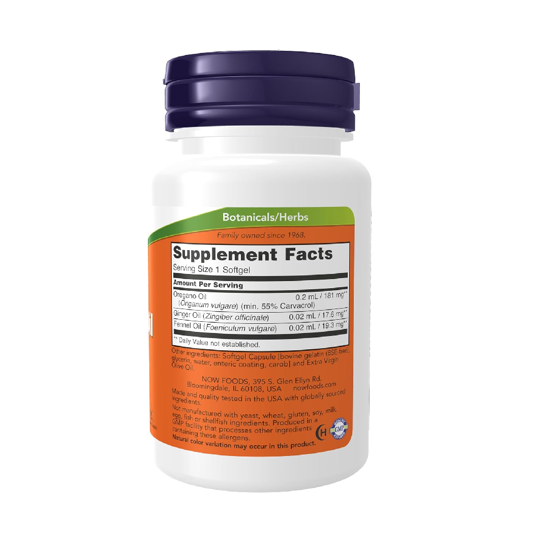 NOW Oregano Oil with Ginger and Fennel Oil, Enteric Coated, 90 Softgels - Made in USA_img_1