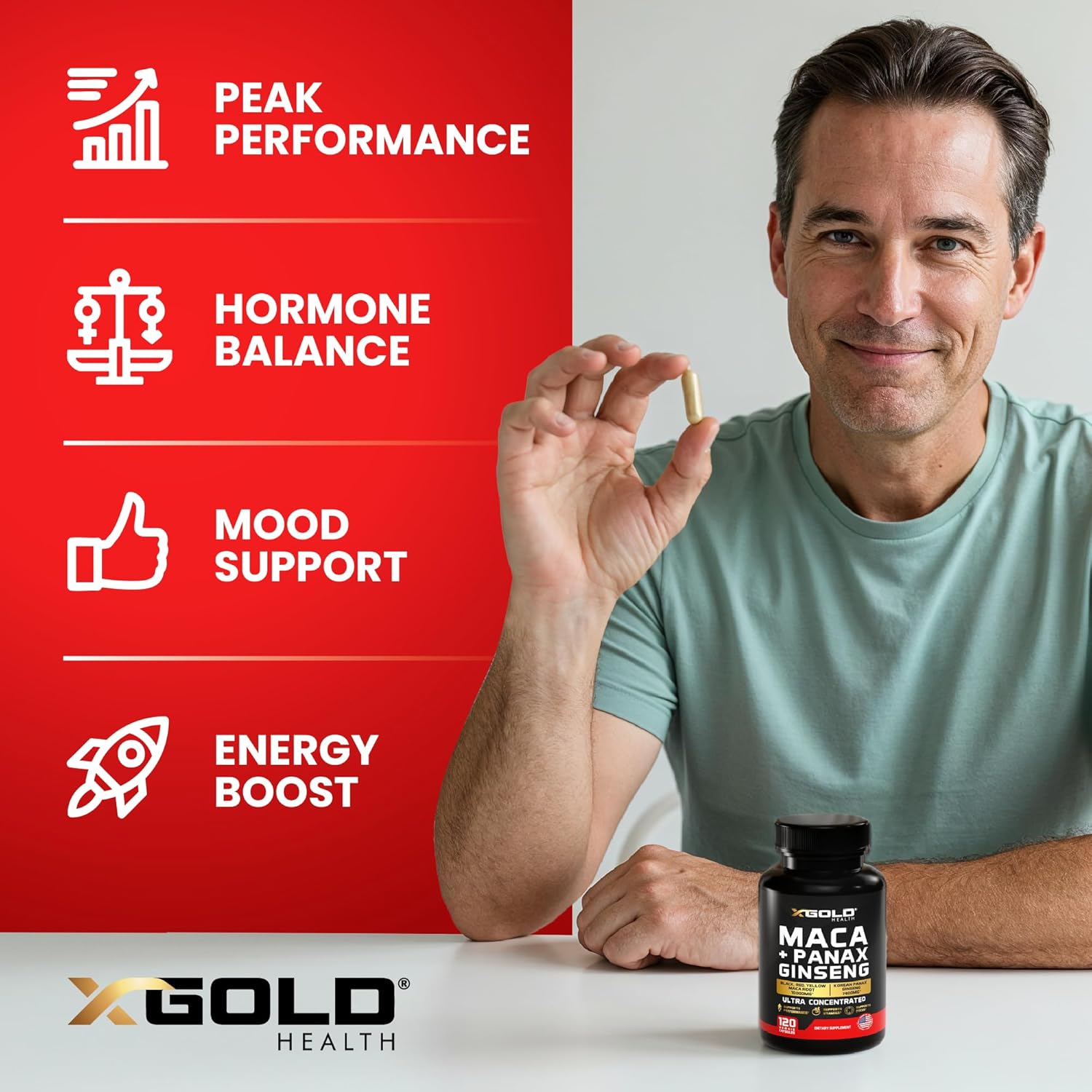 X Gold Health Maca 10,000mg + Korean Panax Ginseng 1400mg – 120 Capsules - Made in USA_img_5