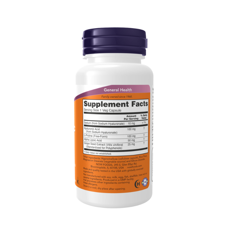 NOW Hyaluronic Acid - Double Strength - 100 mg - 60 Capsules - Made in USA_img_1