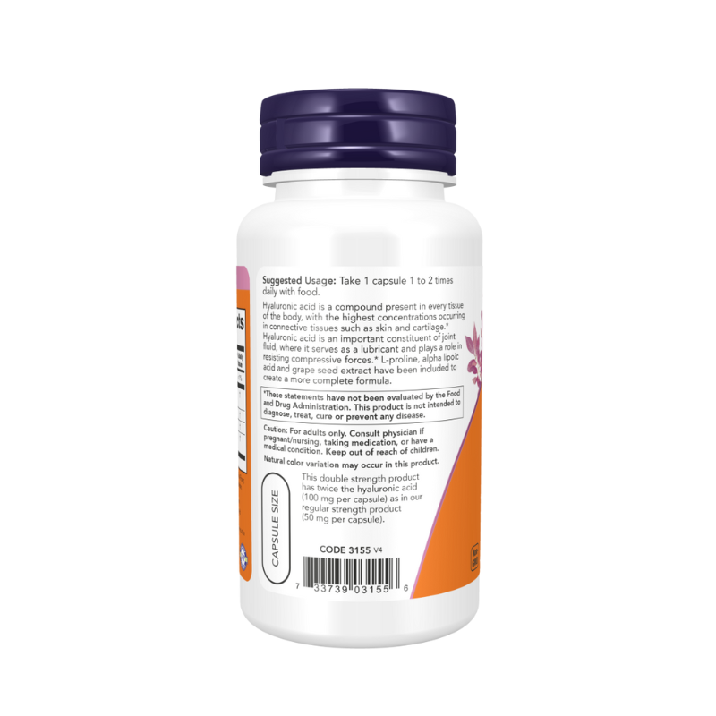 NOW Hyaluronic Acid - Double Strength - 100 mg - 60 Capsules - Made in USA_img_2