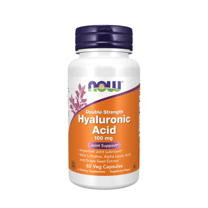 NOW Hyaluronic Acid - Double Strength - 100 mg - 60 Capsules - Made in USA