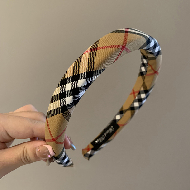 British Style SHEIN Patterned Style Imported Sponge Plaid Versatile Headband_img_2