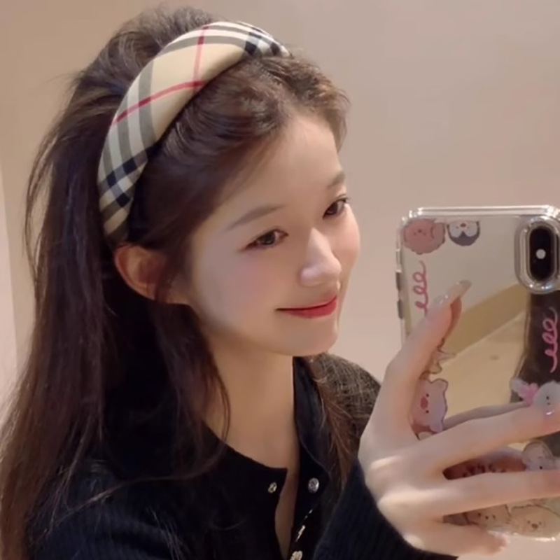 British Style SHEIN Patterned Style Imported Sponge Plaid Versatile Headband_img_1