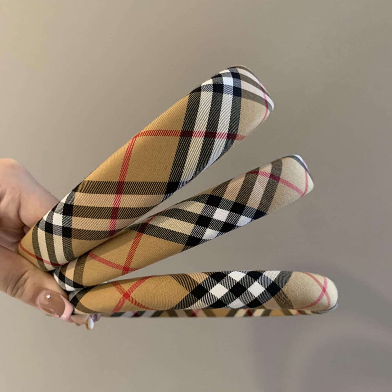 British Style SHEIN Patterned Style Imported Sponge Plaid Versatile Headband_img_4