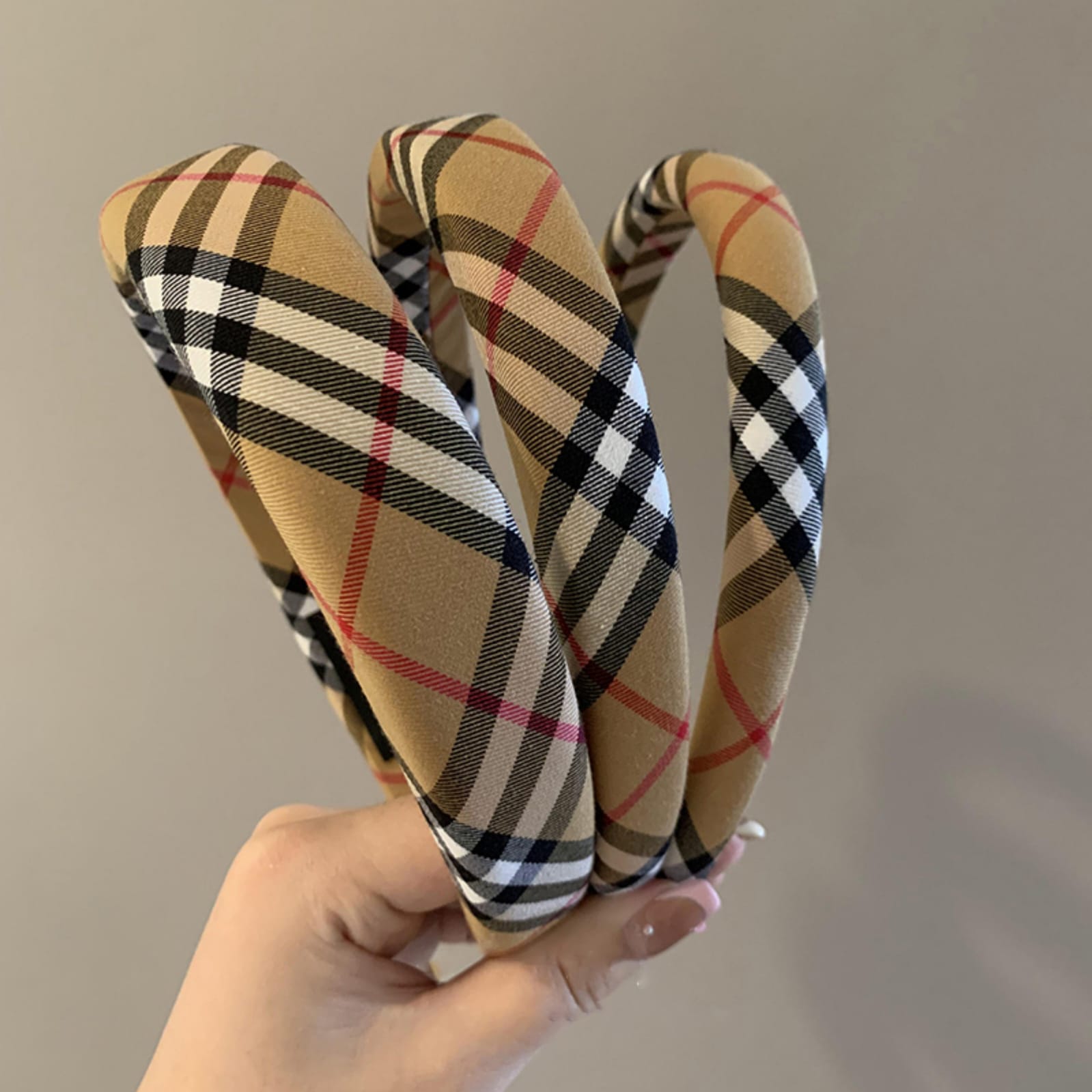 British Style SHEIN Patterned Style Imported Sponge Plaid Versatile Headband_img_0