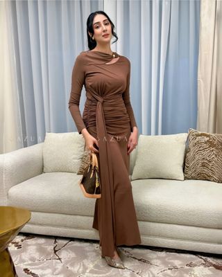 Jersey Gathering Knotted Maxi Dress_img_3