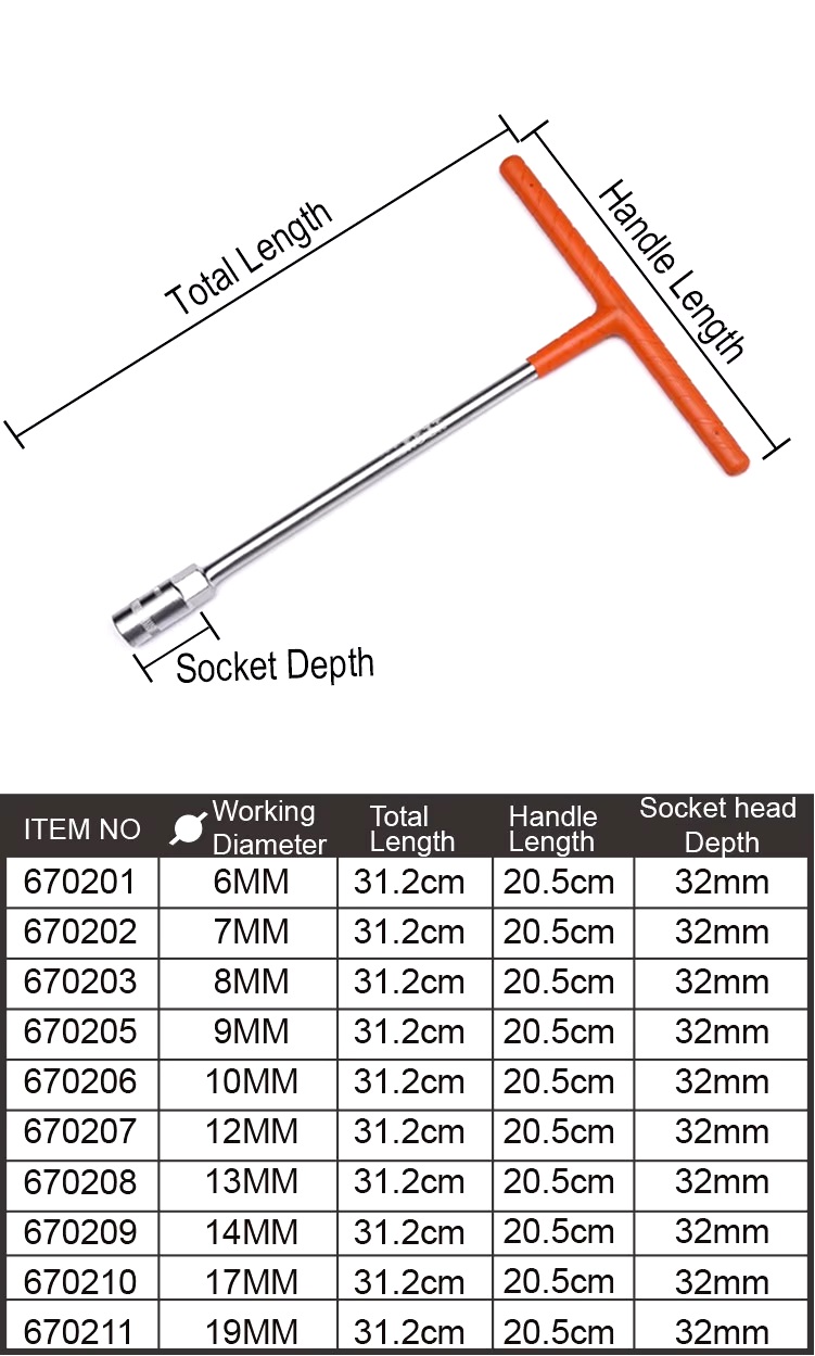 Harden T-Type CRV Wrench, T Wrench, T-Socket Wrench, ( 8mm | 10mm | 12mm | 13mm | 14mm | 17mm | 19mm ) Model: 670203 - 670211_img_1